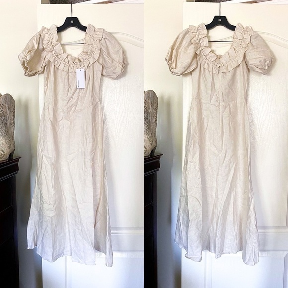 Reformation Dress Marley Off-Shoulder Linen Slit Midi Summer Cream 2 NWT - Picture 1 of 7
